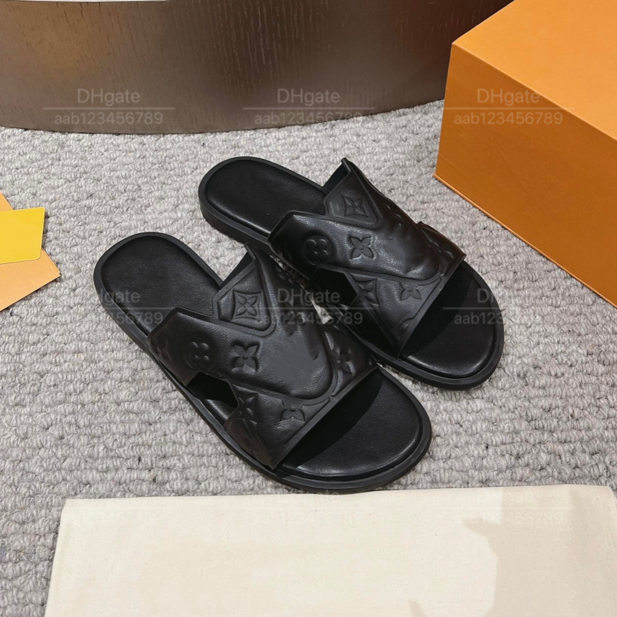 Top espelho de qualidade clássica designer de designer de designer de couro sandálias famosas homem sandale ao ar livre chinelo chapado de fundo de verão sandal de praia casual 39-45 tamanho com caixa