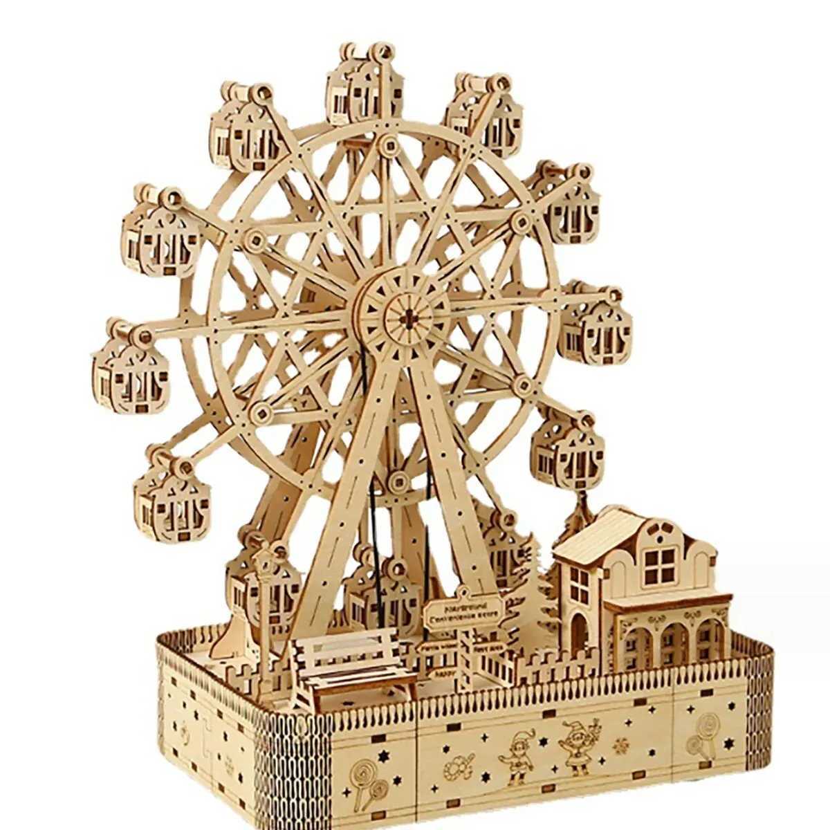 3D Puzzles Ferris Wheel Hands Craft Diy 3D Puzzim de madeira Modelo de construção Modelo de edifício Kit Brain Teaser Puzzles Toy 240419