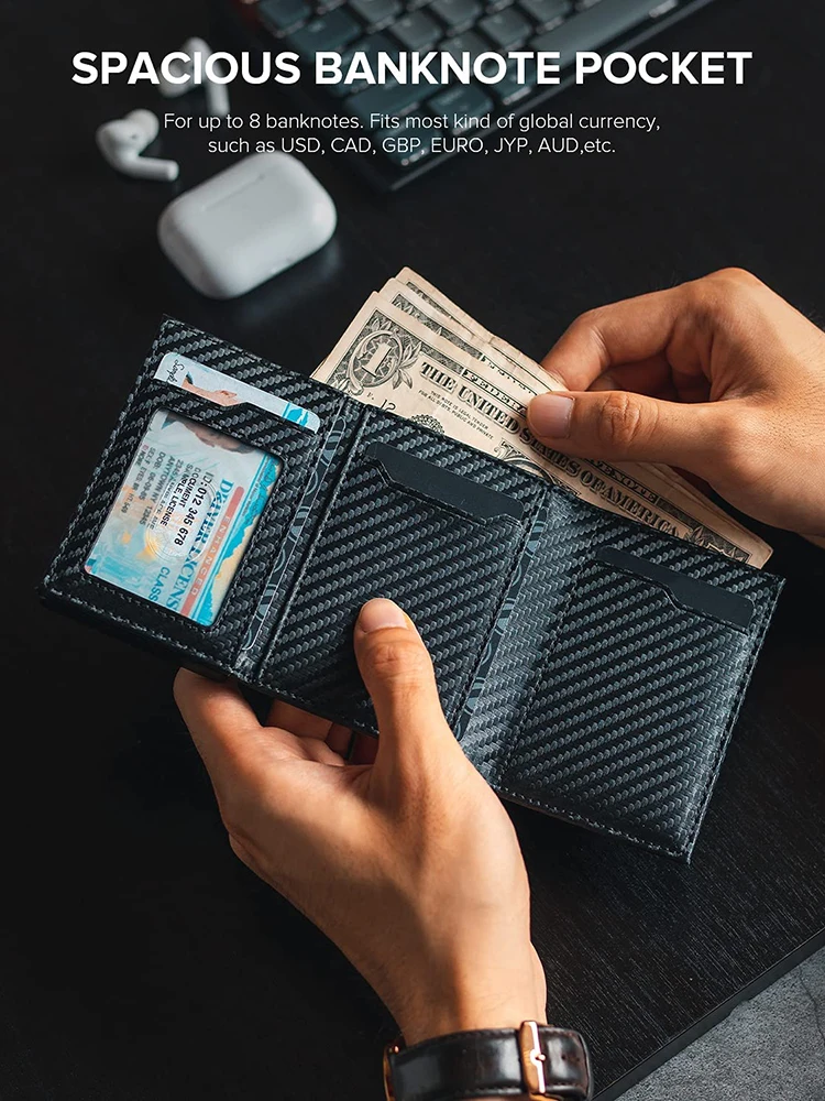 Portefeuille de carte de crédit RFID Blocking Bifold portefeuille Men de portefeuille avec compartiment de pièces et compartiment de billets
