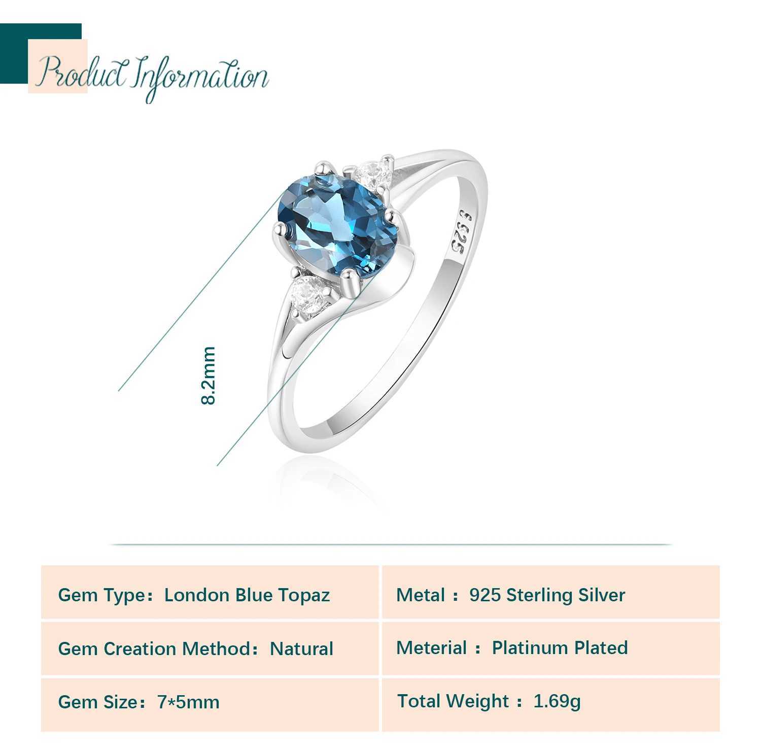 Anello solitario potiy genuino naturale naturale ovale blu topazio blu 925 anello solitario in argento sterling donna gemma gemma raffinata gioielleria di gioielleria d240419