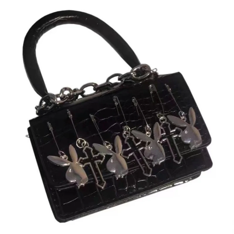 Embreagens de moda americana y2k harajuku Ulzzang Crocodile Pattern Square Ladies Dark Messenger Bag Vintage Mini Punk Gótico Mulheres Mulheres