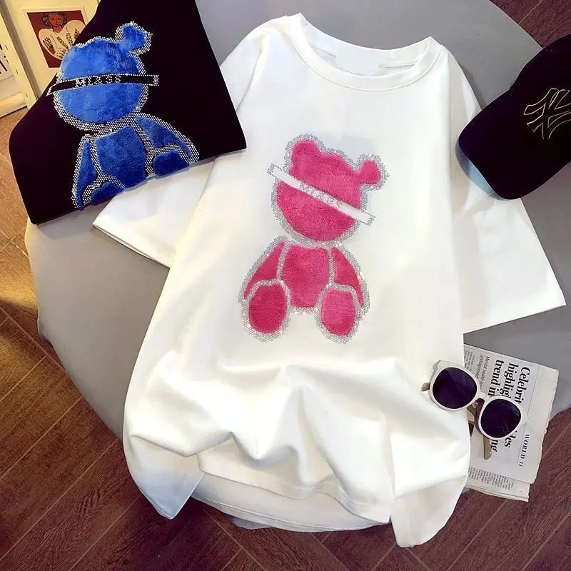 Glitter Bear Designer Tees Tshirt Summer Beach Mens Womens T-shirts Short à manches courtes tshirts en coton