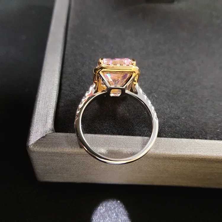 Bröllopsringar solid 14K vitguld AU585 platina PT950 5 karat rosa diamantring rosa diamant mode enkel fyrkantig diamantring 240419