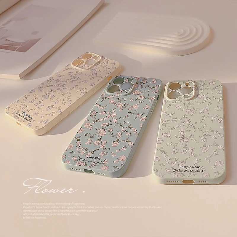 Casos de telefone celular capa de telefone floral retro adequada para iPhone 15 14 13 11 Pro Max Moda e simples Floral Soft Shell resistente à tampa do para -choque J240418