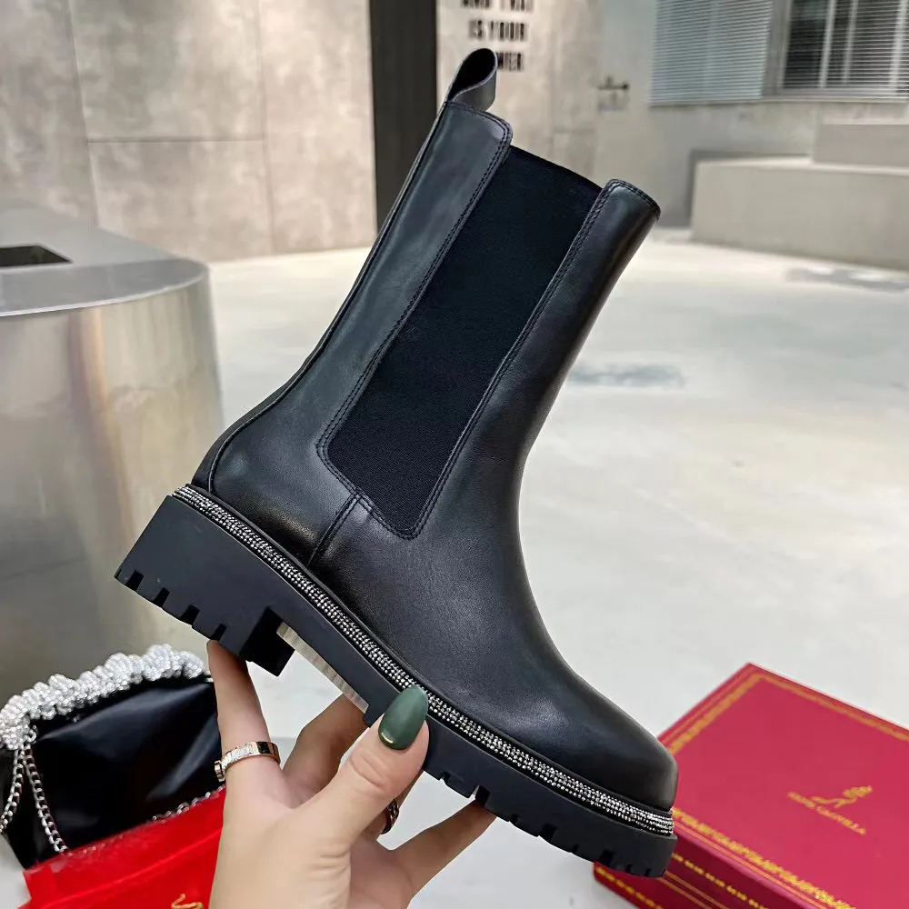 نساء تشيلسي بوتس راينستون ثعبان الكاحل أحذية جلدية حقيقية مصممة فاخرة أزياء الحذاء p25d50