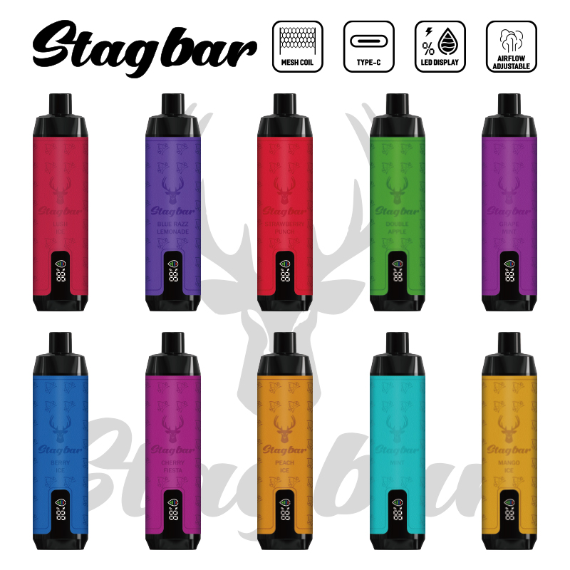 Fash Shipping Stag Bar King 15000 Puff 15k E Sigaretten Mesh Coil Randm 20000 Wegwerp PAPE PEN Oplaadbaar apparaat Damp Vaporizer LED Display Crown Bar Al Fakher