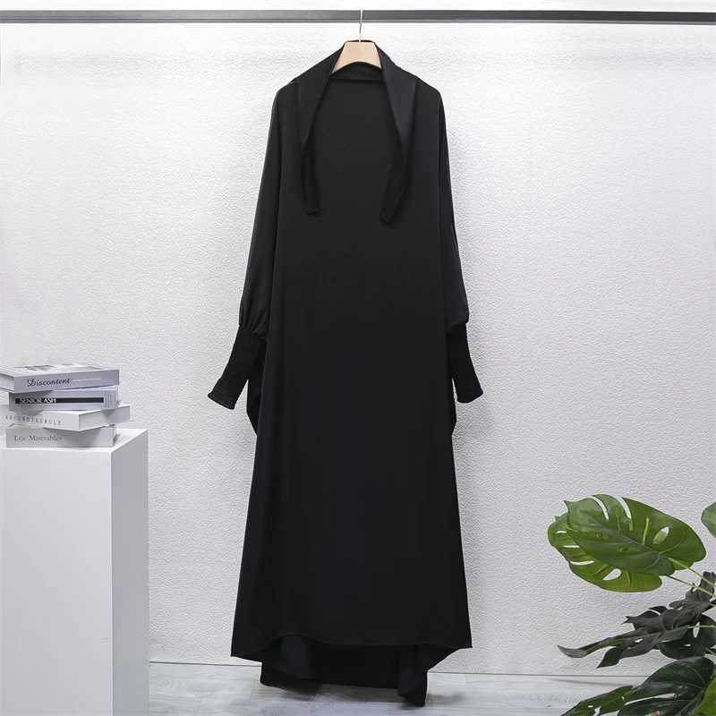 JHEX ETHIN COUNTING muzułmańskie abaya kobiety Jilbab Islamskie ubranie Dubaj Saudyjska czarna szata Turkish Modstyn Uprzewodność modlitewna Suknicja z kapturem Smocking Sleeve D240419