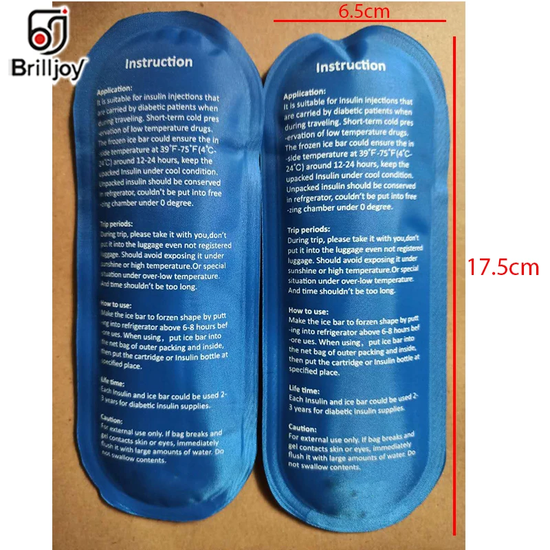 Sacs Brilljoy moles Premier aide Blue Ice Gel pour diabétique Insuline Color Pack Bag dans Boîte de refroidissement Gel Sac à glace en nylon Réfrigéré
