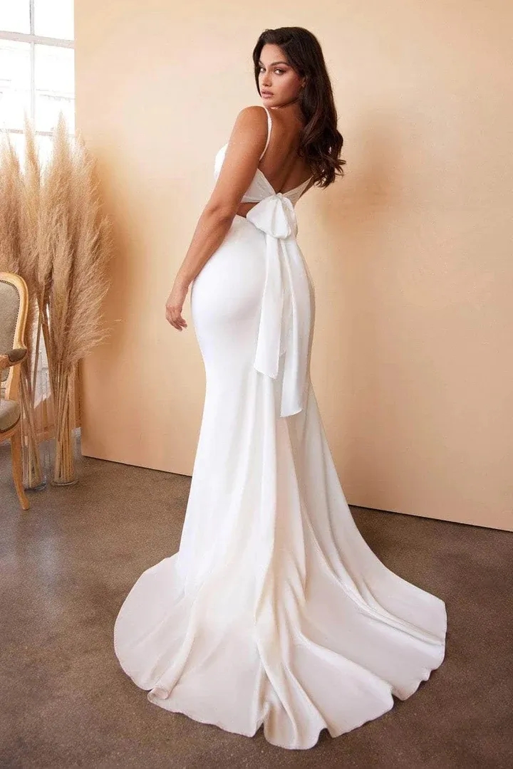 Minimalist Simple Satin Mermaid Wedding Dresses Boho Garden Sexy Spaghetti Straps Long Trumpet Bridal Reception Gowns Plus Size Tie Backless Robes de Mariee YD