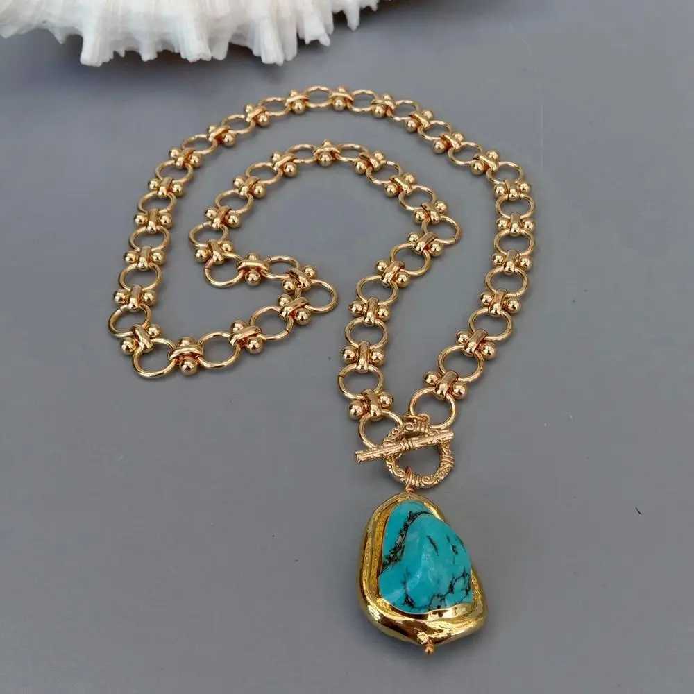Naszyjniki wiszące Y.inging złoty łańcuch dławiki Naszyjnik niebieski turkusowy wisiorek projektant klejnot biżuterii 240419