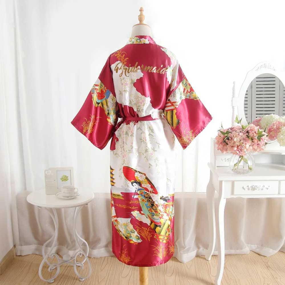 Women's Sleep Lounge Bourgogne Maid of Honor Bride Robe Mother of the Bride Women Satin Wedding Kimono Robes Sleepwear Nightgown Dress Woman Bathrobe D240419