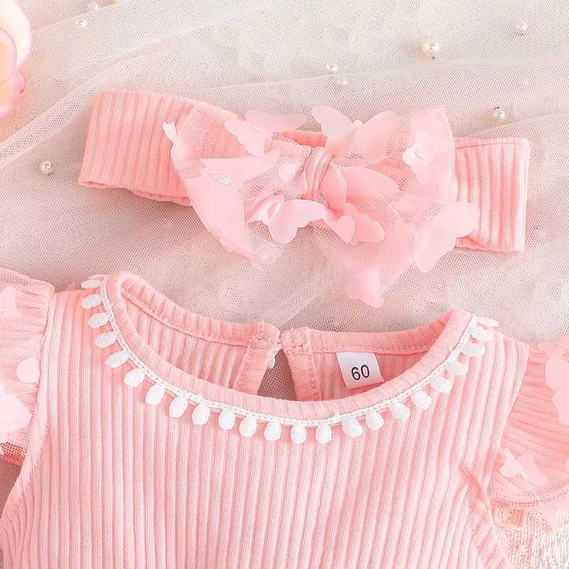 Vestido de vestidos de menina para crianças de 0 a 18 meses de aniversário de manga de borboleta rosa Tulle Princess Formal Dresses ootd para recém-nascido bebê menina d240423