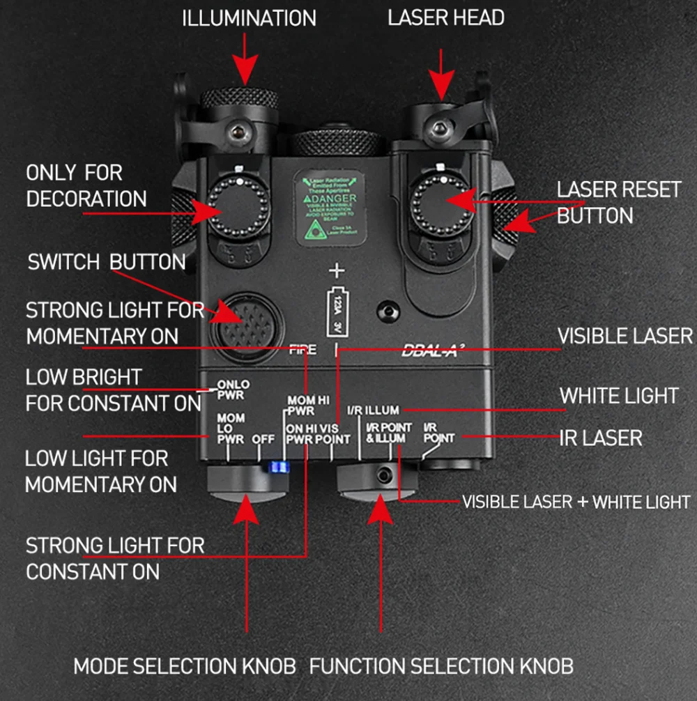 Metal Dbal-A2 IR laser rouge / verdlaser Voir à double faisceau visant PEQ-15A infrarouge tactique à lampe de poche LED blanche pour la chasse