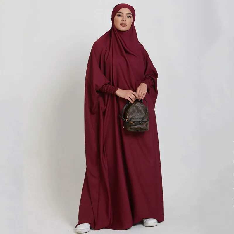 Vêtements ethniques Ramadan Robe musulmane One Piece Cinch Sleeve Long Robe prière Hijab Robe Jilbab Femmes Hooded Abaya Niqab Islam Dubai Plain Robe D240419