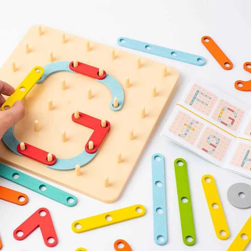 Puzzles 3D Children en bois Geoboard Toys Nail Board Colonne Géométrique Construction Puzzle Géométrique Perfeuille Montessori Toy Sensory 240419