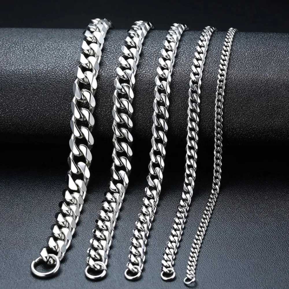 Chain Hip Hop Largura 3/5/7/9mm Link cubano Colar de aço inoxidável Colar para homens Basic Simple Rappers Gargarbana na Jóias de moda do pescoço D240419