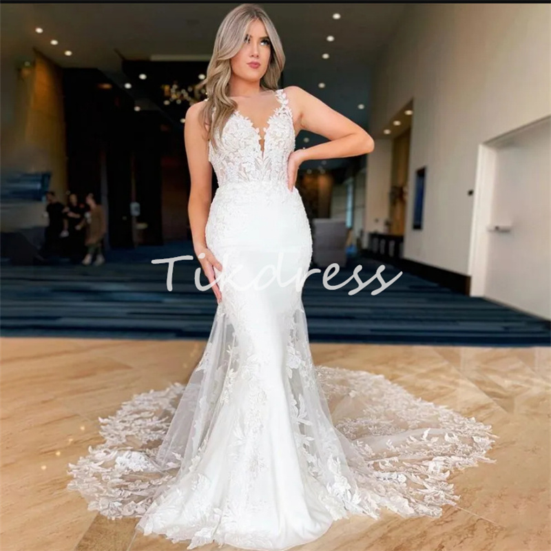 Splendidi abiti da sposa civile Boho 2024 Elegante treno in pizzo sirena in pizzo bohémien abiti da sposa in campo da sposa country bride bride vidios de nolia sexy boda senza schienale