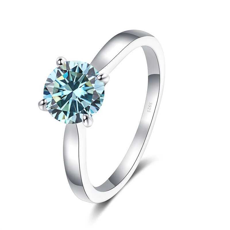 Solitaire Ring Butterflykiss Real 925 Sterling Gümüş 2CT Moissanit Yüzük Kadınlar için Yuvarlak Parlak Elmas Solitaire Düğün Nişan Yüzükleri D240419