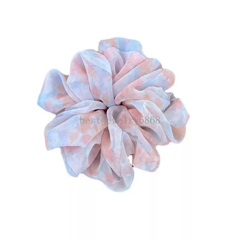 2024 Floral Printed Mesh Scrunchies for Women Gradient Colors Elastic Hair Ties Girls Hair Accessories