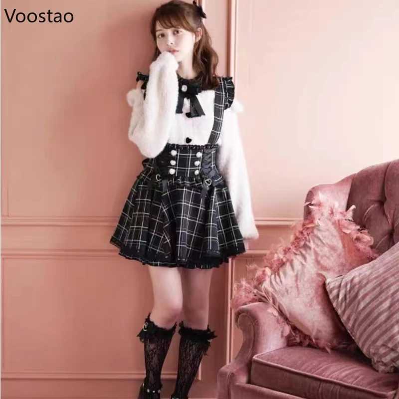 Basic Casual Dresses Japanese Gothic Lolita Ribbon Bow Diamond Pearl Buckle Removable Short Suspender Skirt Girls Sweet Cute Lace A-Line Mini Skirts 240419