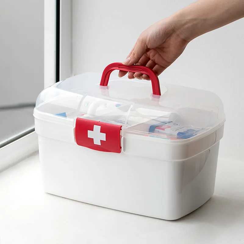 LTTH ERSTE AID -Versorgung mit großer Kapazitätsmedizin Organizer Story Container Familie Erste Hilfe Brust Tragbare Notfallkit Box D240419