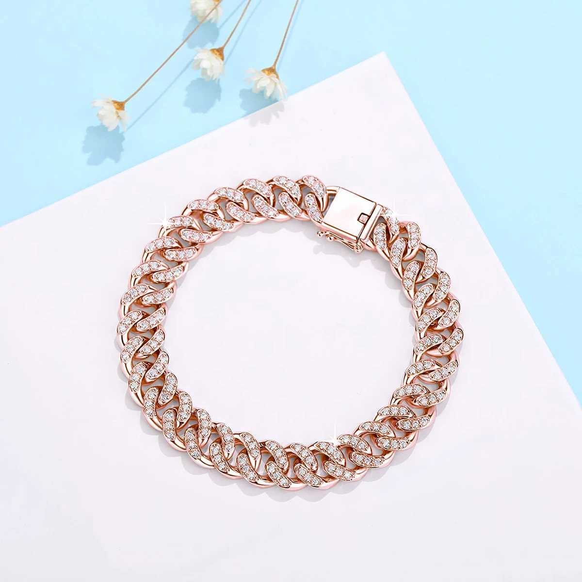 Chain Szjinao Rose Gold Moissanite Cuban Link Bracelet For Men And Women Unisex Party Luxury Jewelry Cuban Link Chain With Certificate d240419