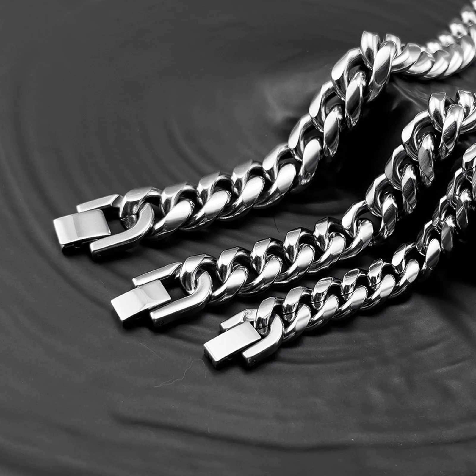 Chain Mens 6/8/10/12mm Cuban Chain Bracelet Waterproof Stainless Steel Curb Link Chain Wristband Jewelry18/20/22cm Length d240419