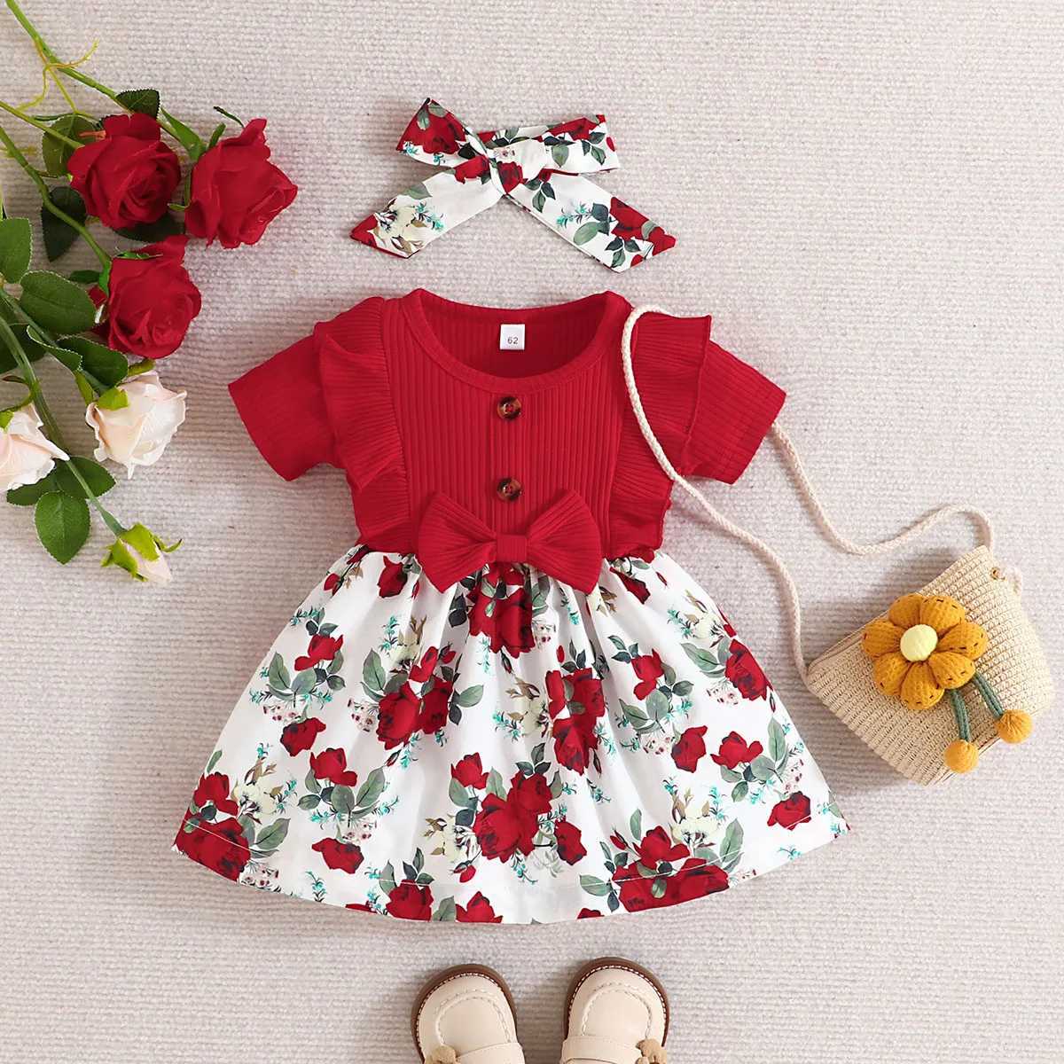 Abiti da ragazza vestito bambina da 0 a 3 anni Summer Short Short Fashion Cute Kids Floral Kids Dresses neonati neonati D240423