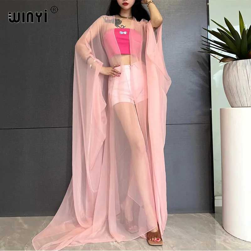 Robes décontractées de base Cabins de couverture sexy de Winyi Beach pour les maillots de bain Kimono Swimsuit Cape Summer Robe 2023 Beachwear Monochrome Perspective Perspective Robe 240419