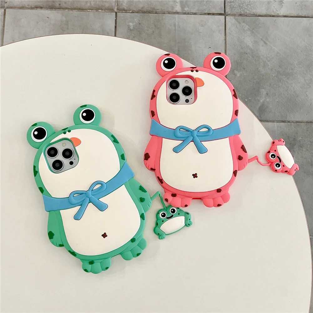 Cas de téléphones portables Cartoon Frog Téléphone pour iPhone 15 14 Pro Max 13 12 11 pour Apple iPhone 14pro Protect Cover Lovely Phone Pendant Frog Style J240418