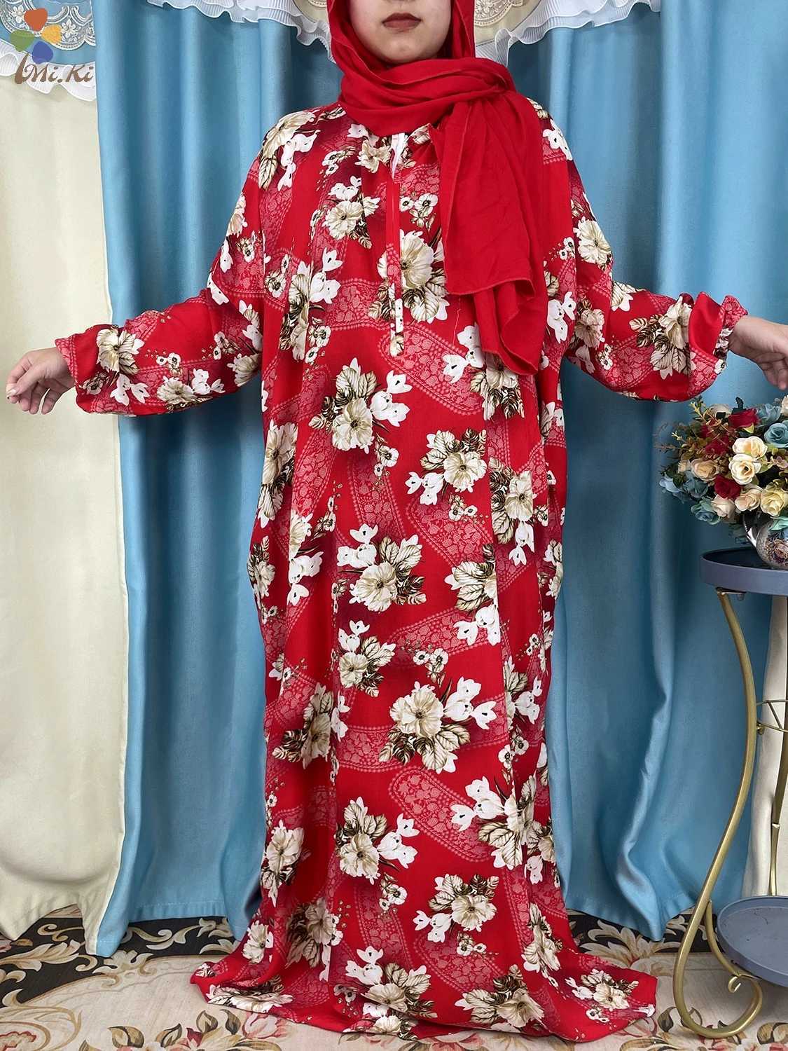 Vêtements ethniques 2024 Nouvelles femmes africaines Abayas Ramadan Prière Dubaï Turquie Middle East Femme Roine Robe Floral Loose African Robe Afrique Turban Joint D240419