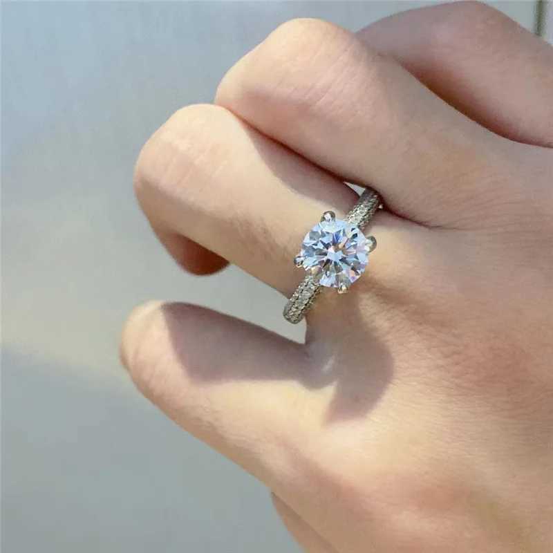 Solitaire Ring Real Moissanite 1CT 2CT Wedding Ring for Women 925 Sterling Silver D Color Round Brilliant Diamond Solitaire Engagement Rings d240419