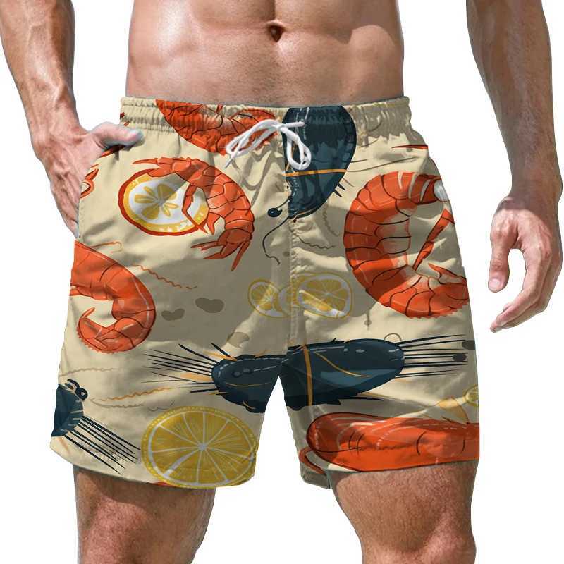 Shorts masculinos de verão de alta qualidade shorts praia shorts de surf shorts soltos casuais shorts de secagem rápida camarão 3D shorts impressos 240419 240419