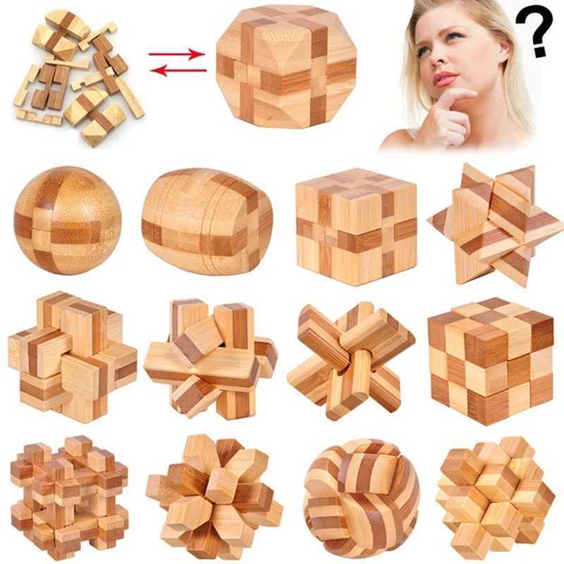 3D Puzzles Kong Ming Luban Lock Kids Children 3D Handmade Wooden Toy Adult Intellectual IQ Brain Teaser Game Puzzle Educational Toys 240419