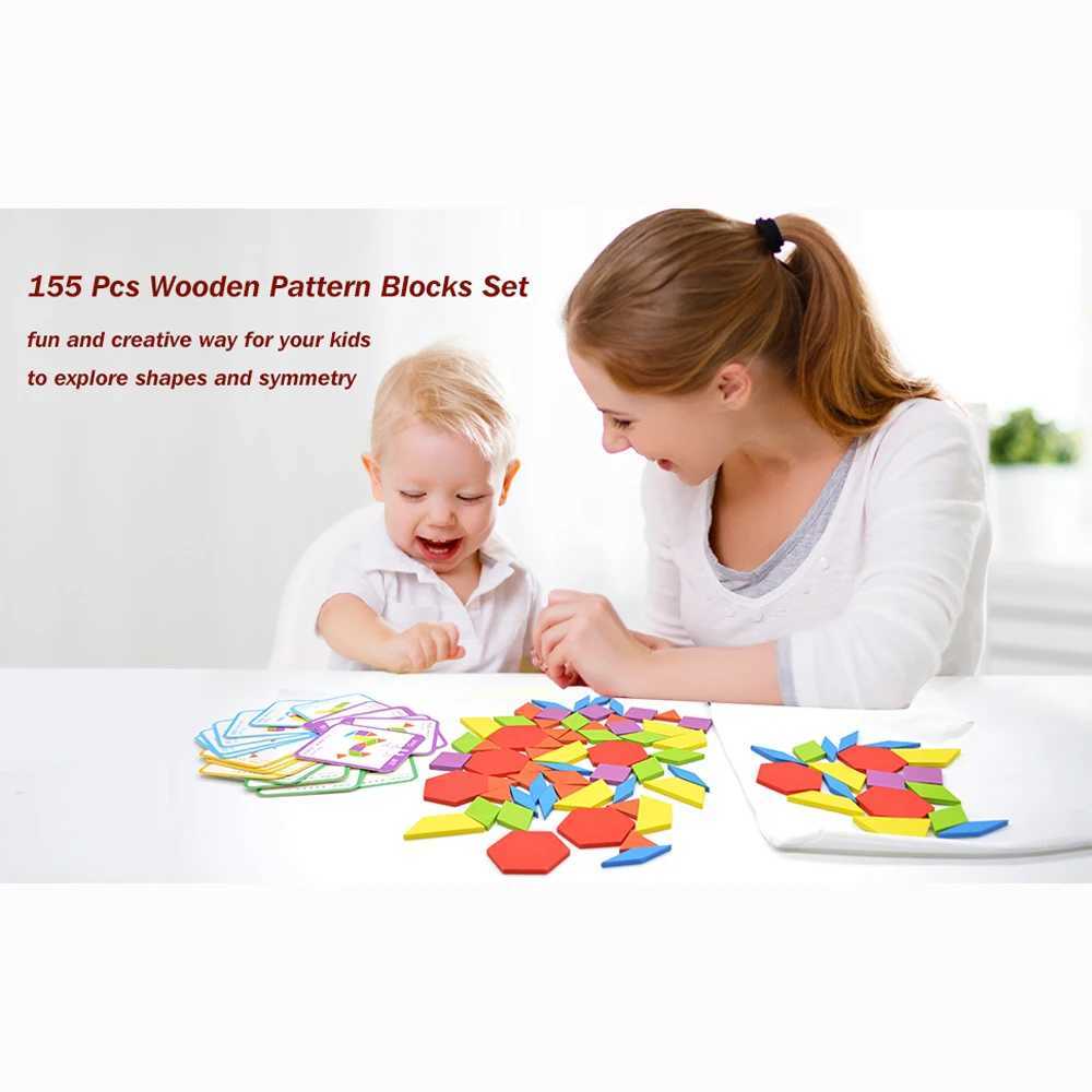 3D -pussel Trämönster Block Set Geometric Shape Puzzle Kindergarten Classic Education Montessori Tangram Toys for Kids 240419