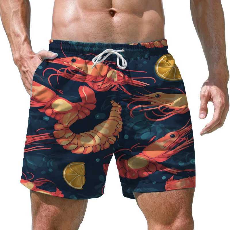 Shorts masculinos de verão de alta qualidade shorts praia shorts de surf shorts soltos casuais shorts de secagem rápida camarão 3D shorts impressos 240419 240419