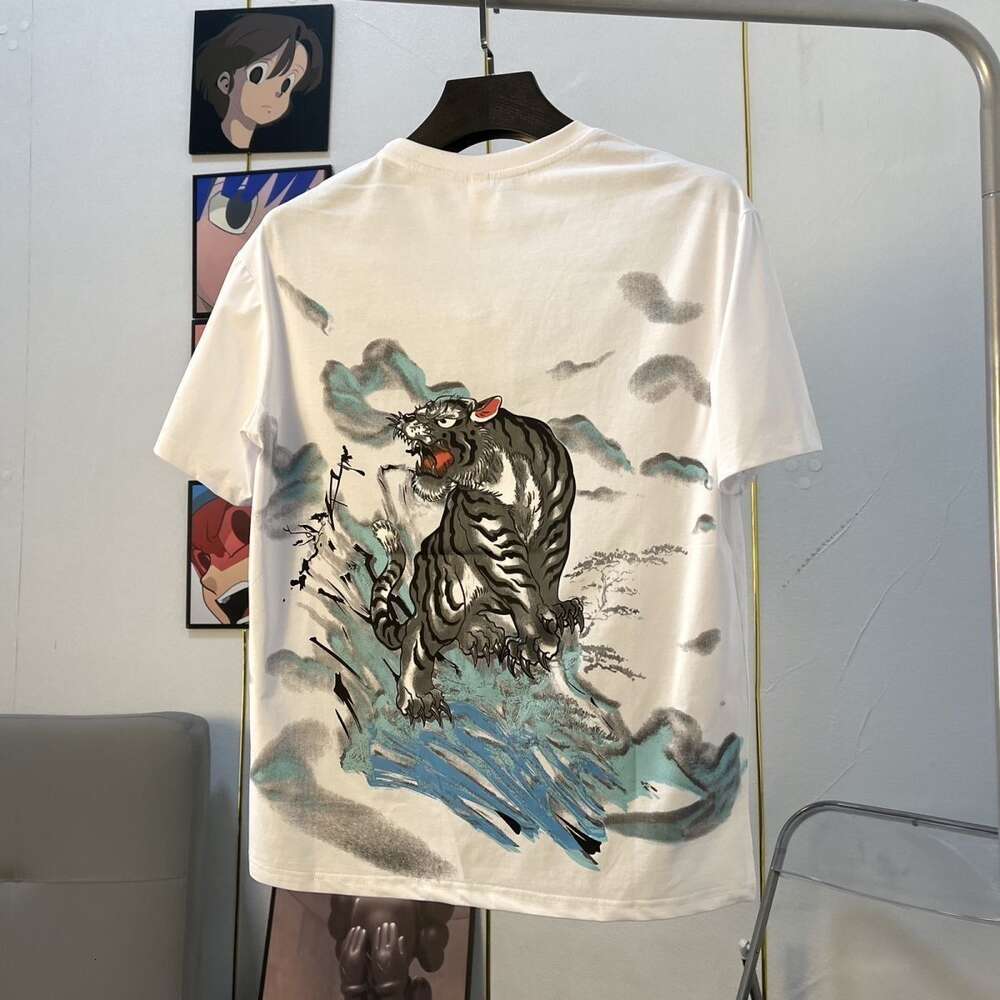 Rótulo de moda de verão de celebridades da internet xia shan hu curto masculino tendência redonda pescoço meio mangas t Camiseta de personalidade Social Guy