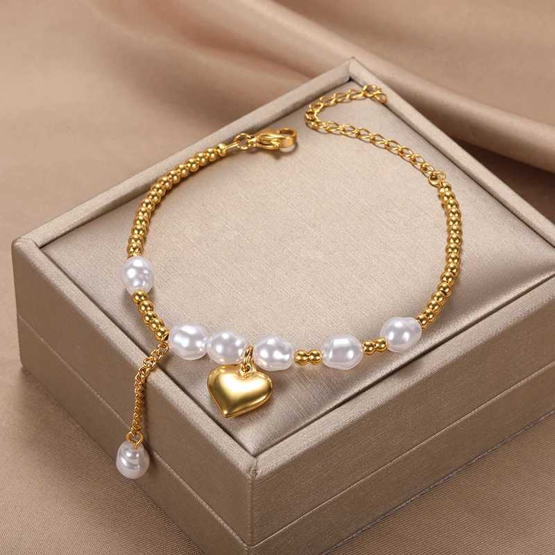 Bracelets de perles de chaîne cubaine pour femmes bracelets de soute de coeur en acier inoxydable à la main