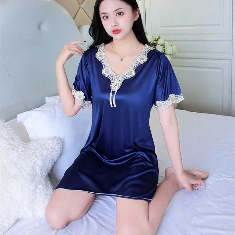 Women's Sleep Lounge Women Nightgowns Satin Silk Sleepwear Soft Big Size S-XXL Nightwear Lace Dress Sexy Lingerie Gown Robe Homedress Nightdress d240419