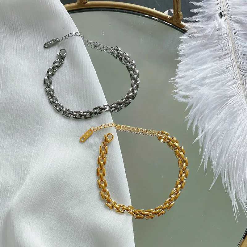Чейн -квадратная линия Band Band Style Bracelet Cool Classic Минималистская из нержавеющая сталь золото, покрытые модными украшениями для женщин D240419