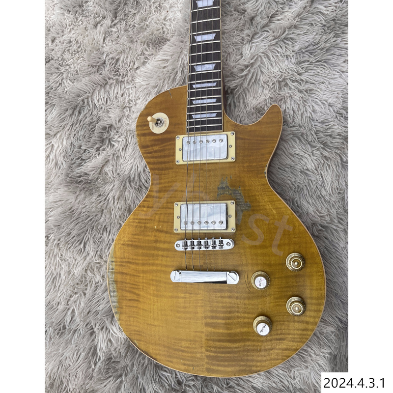 Stockage! Guitare électrique Lemon Flame Top Pars vieillis et peinture vieillie HH Pickups pas de livraison gratuite de pickgaurd!