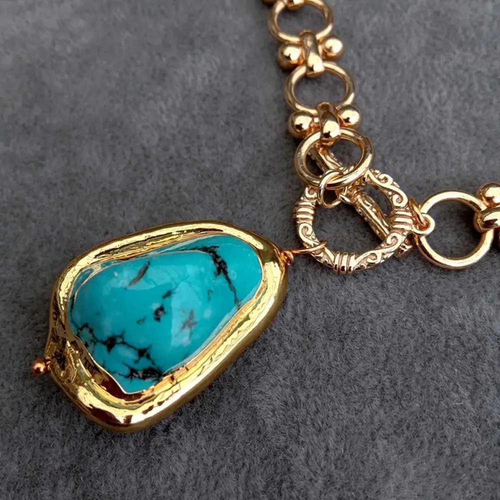 Colliers de pendentif y.yying gold plaquette collier Collier Blue Turquoise Pendant Designer Gems bijoux 240419