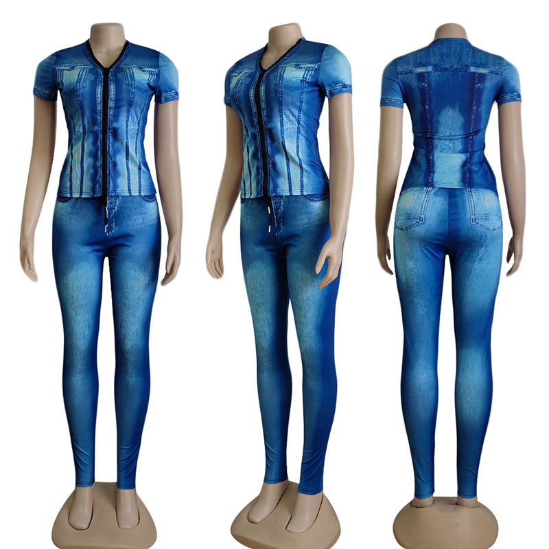 Suite de denim d'été de mode féminine 2024 Slim Joker Eelastic Taist Jeans Suit en deux pièces Femmes Elegant Two-Piece Suit