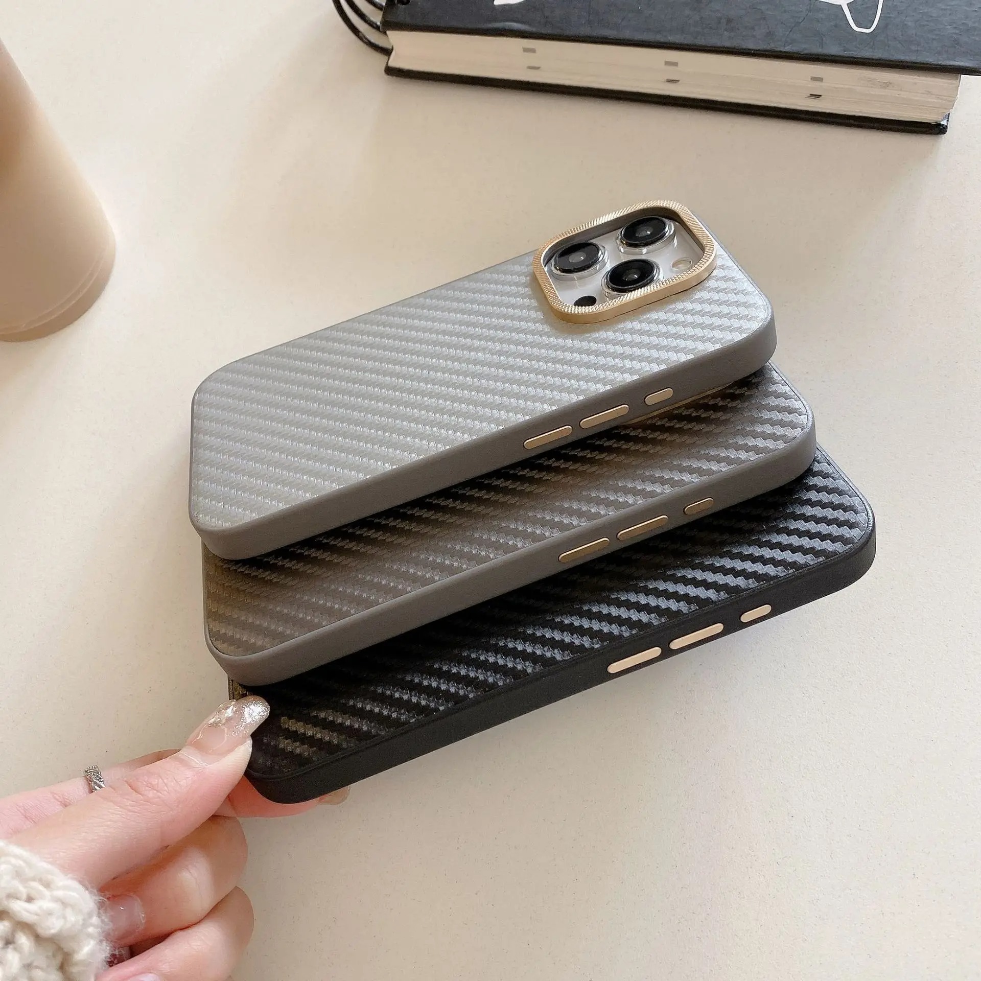 Для iPhone 15PROMAX CASE CABLE FIBER STRIPES iPhone 14 13 12 11pro Metal Lens 13 Anti-Drop Simple High-End Business Fashion Chase