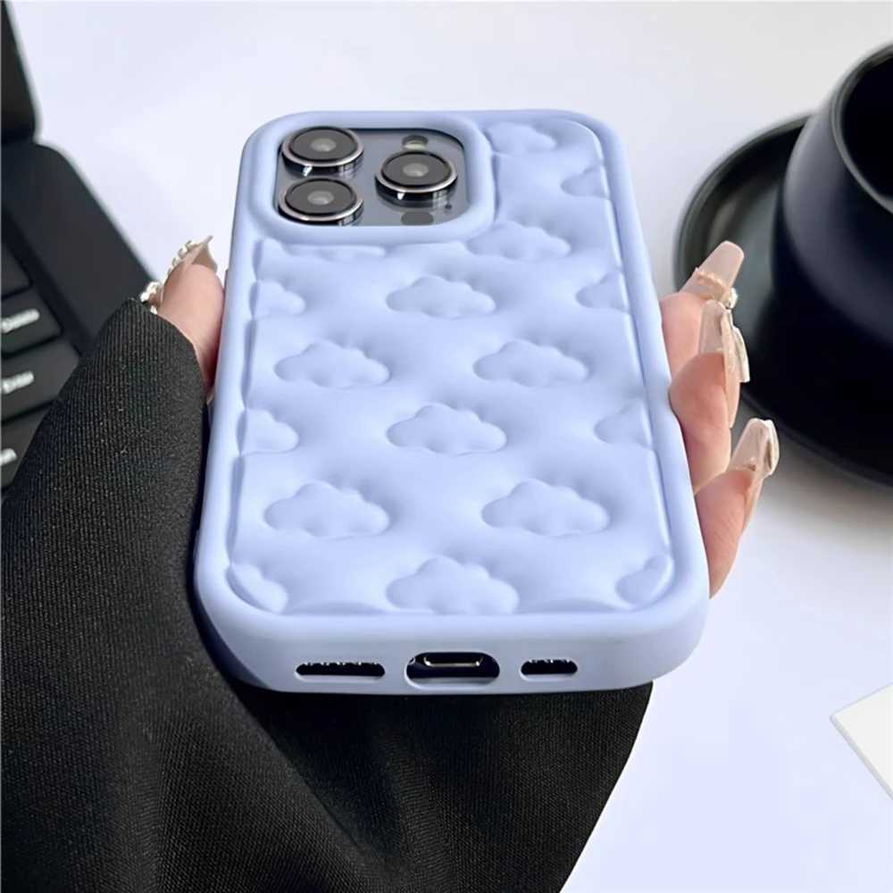 Mobiele telefoons Koreaanse schattige 3D cloud snoepkleur zachte siliconen telefoonhoes iPhone 15 Pro Max 11 12 14 Pro Max Shock Protection Cover J240418