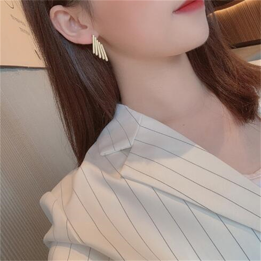 Stainless Steel Gold Color Rectangular Stud Earrings Trendy For Female Girl New Party Gift Fashion Jewelry AB164