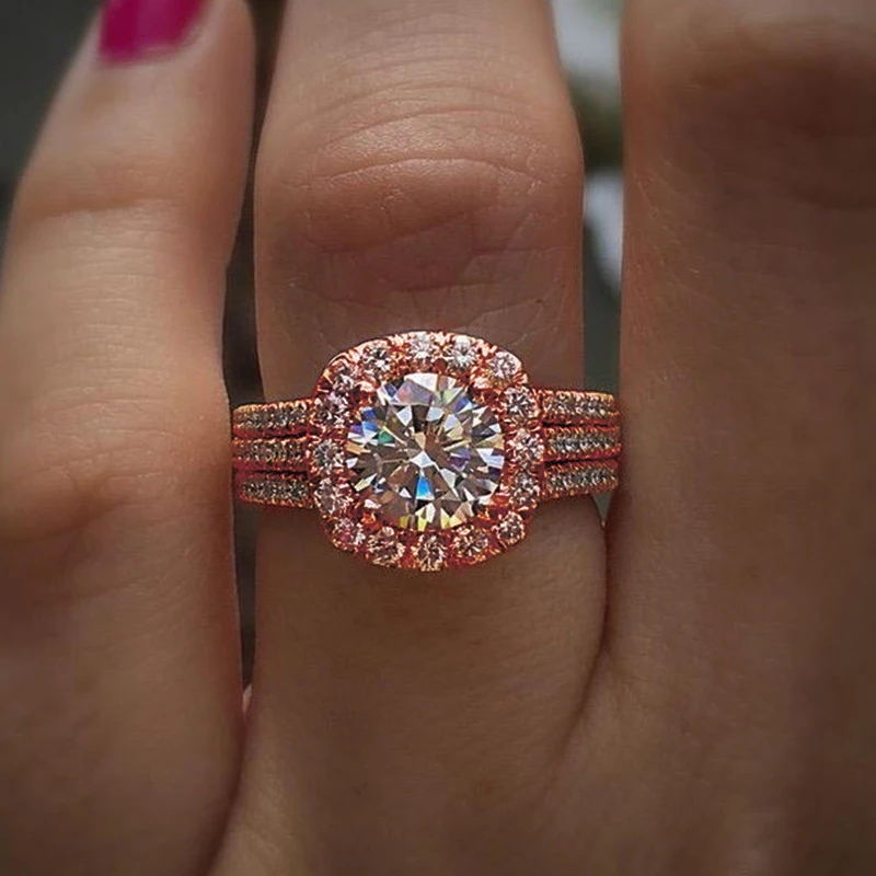 Бриллиантовое кольцо для женщин, полных бриллиантов, окруженных обручальным кольцом CZ для мужчин женское унисекс белое золото кольца розового золота