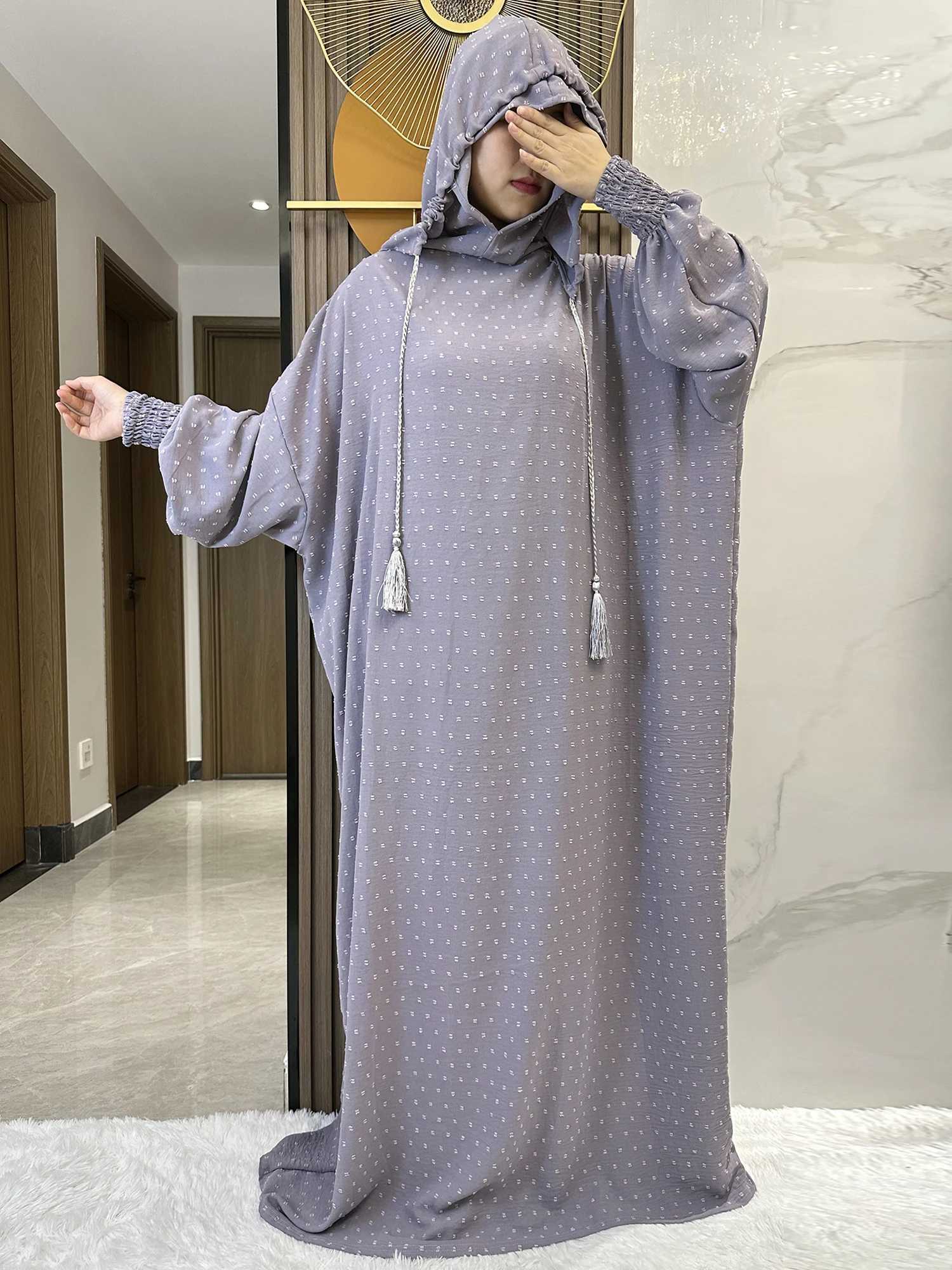 VVT0 abbigliamento etnico 2024 Nuovo Ramadan Muslim Due cappelli Abaya Dubai Turchia ISLAM Abbigliamento preghiera 100% Abiti in tessuto di cotone Islam Domani vestiti Kaftan D240419