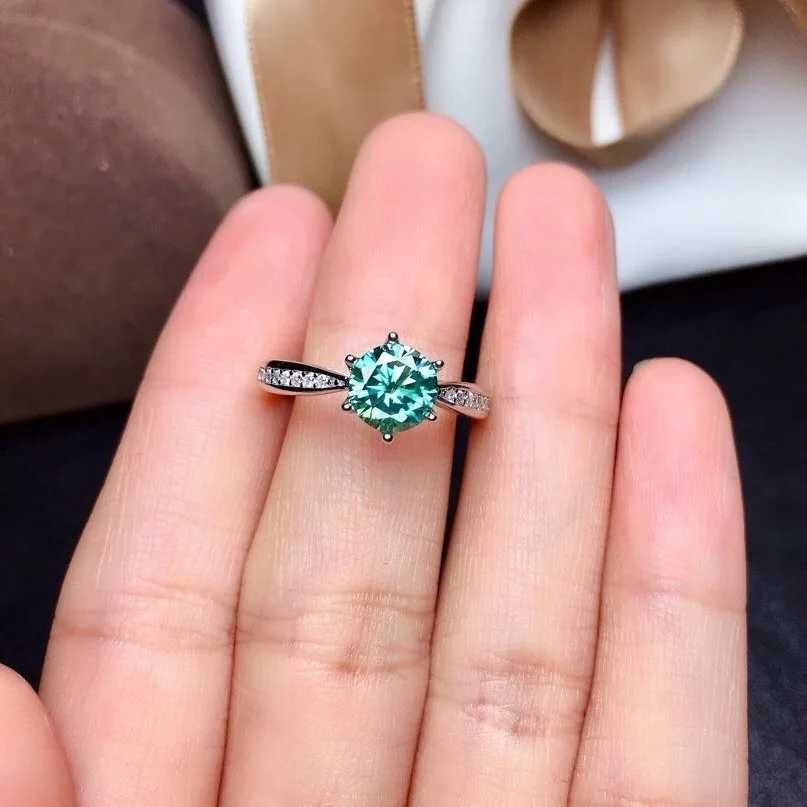 Solitaire Ring Green Blue Solitaire Ring for Women Solid 925 Sterling Silver Rings Round Moissanite Diamond For Wedding Engagement Fine Jewelry D240419