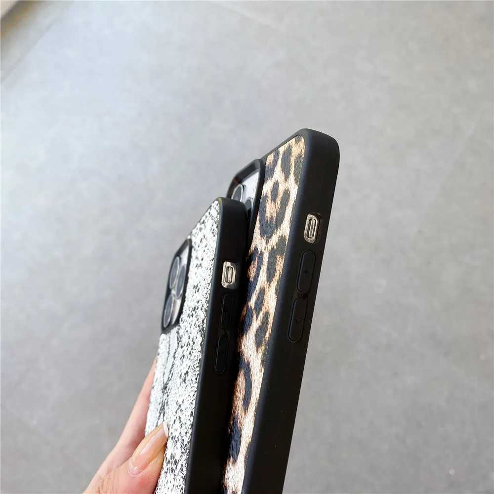 Mobiltelefonfodral Lyxvarumärke 3D Sexig Leopard Snake Crocodile Skin Telefonfodral iPhone 12 Mini 11 13 14 Pro XS Max X XR 7 8Plus Cover J240418